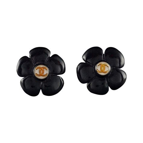 chanel black flower clip earrings|Chanel clip on earrings vintage.